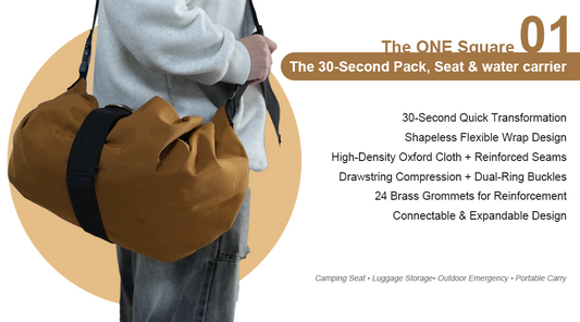 The ONE Square01: The 30-Second Pack, Seat & water carrier